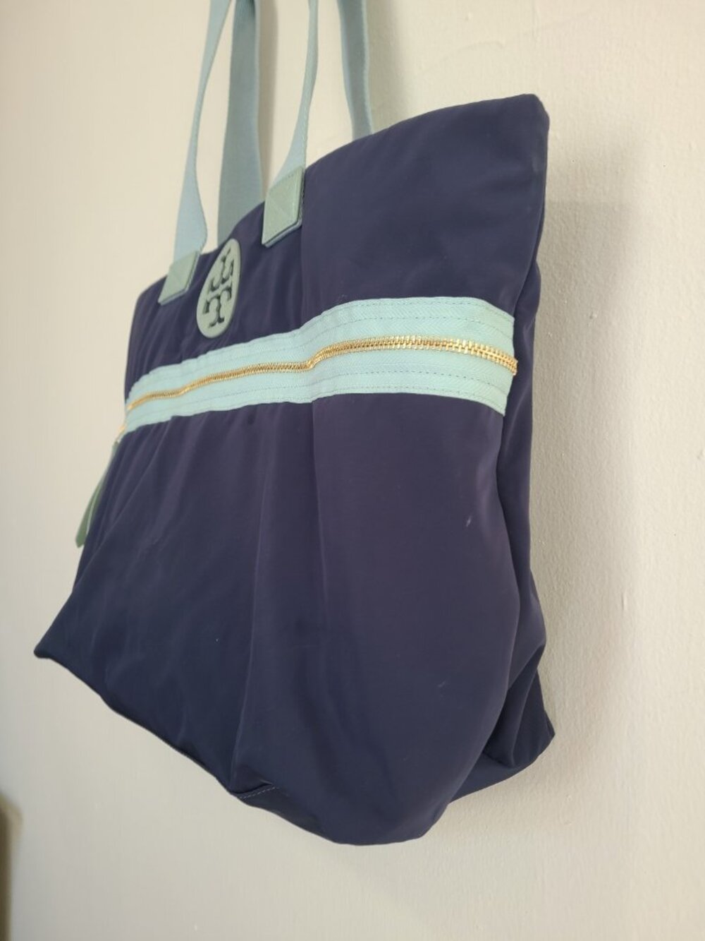 Tory Burch Nylon Tote Bag Navy Blue Shoulder Bag - Picture 7 of 9